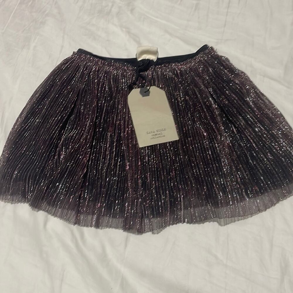 Zara 4 metallic elastic waist skirt bronze silver black lines nwt dressy